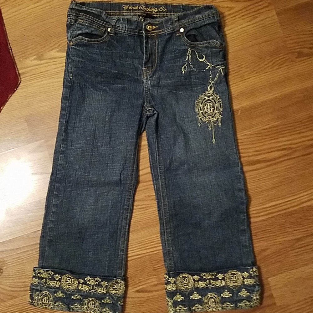 Gunit sz 16 sparkling gold stitch design blue jean